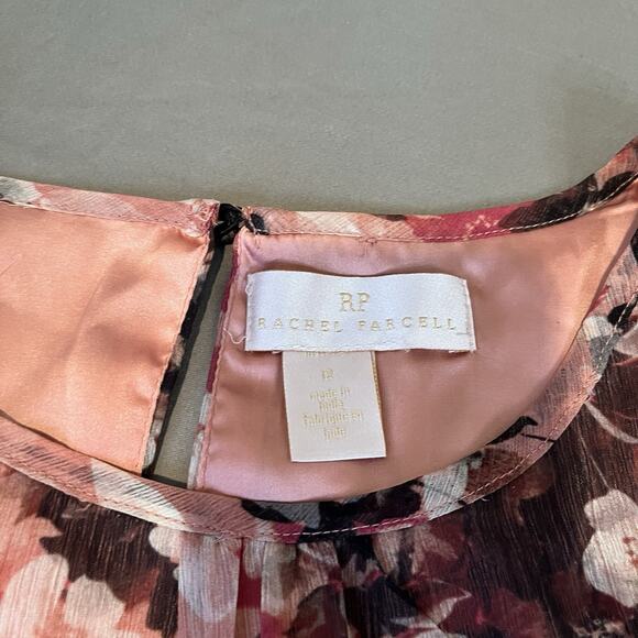 Rachel Parcell NWT Floral Print Ruffle Chiffon Blouson Dress Size 12 Pink Smock - Picture 4 of 9